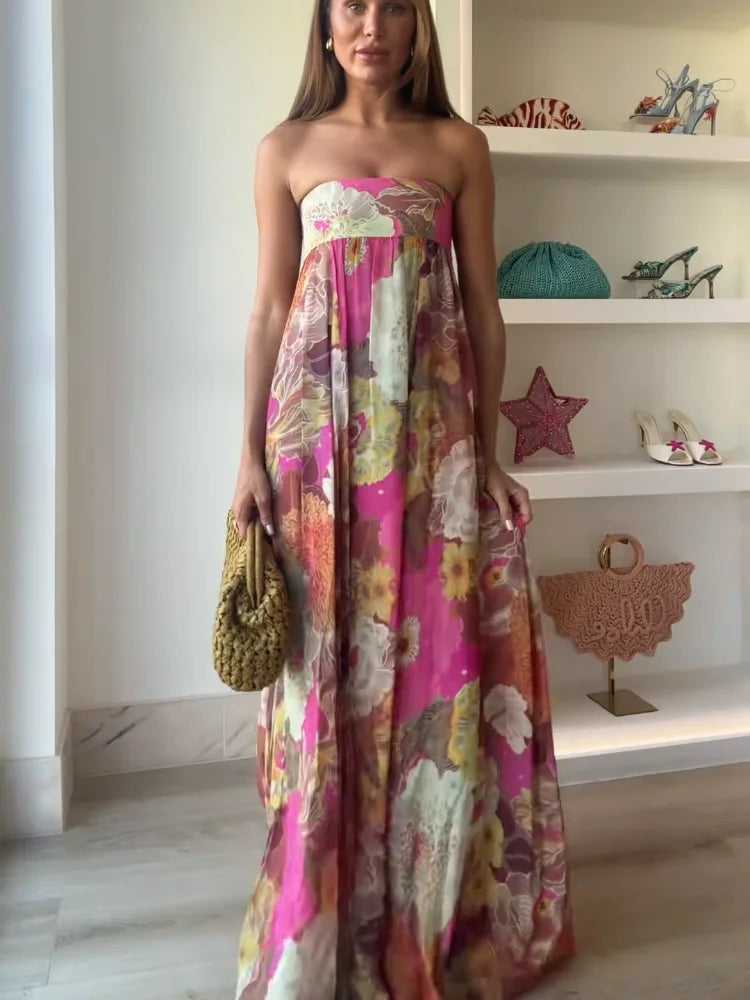 Bérénice Cor | Women's Strapless Floral Maxi Wedding Guest Dress
