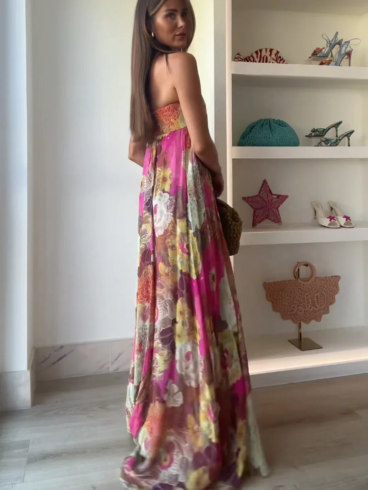 Bérénice Cor | Women's Strapless Floral Maxi Wedding Guest Dress