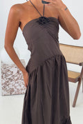 Maëva Tron | Women's Strapless Halter Maxi Dress With Rosette Detail