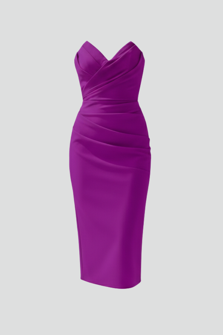 Selene Roux | Women's Strapless Ruched Skirt Midi Dress