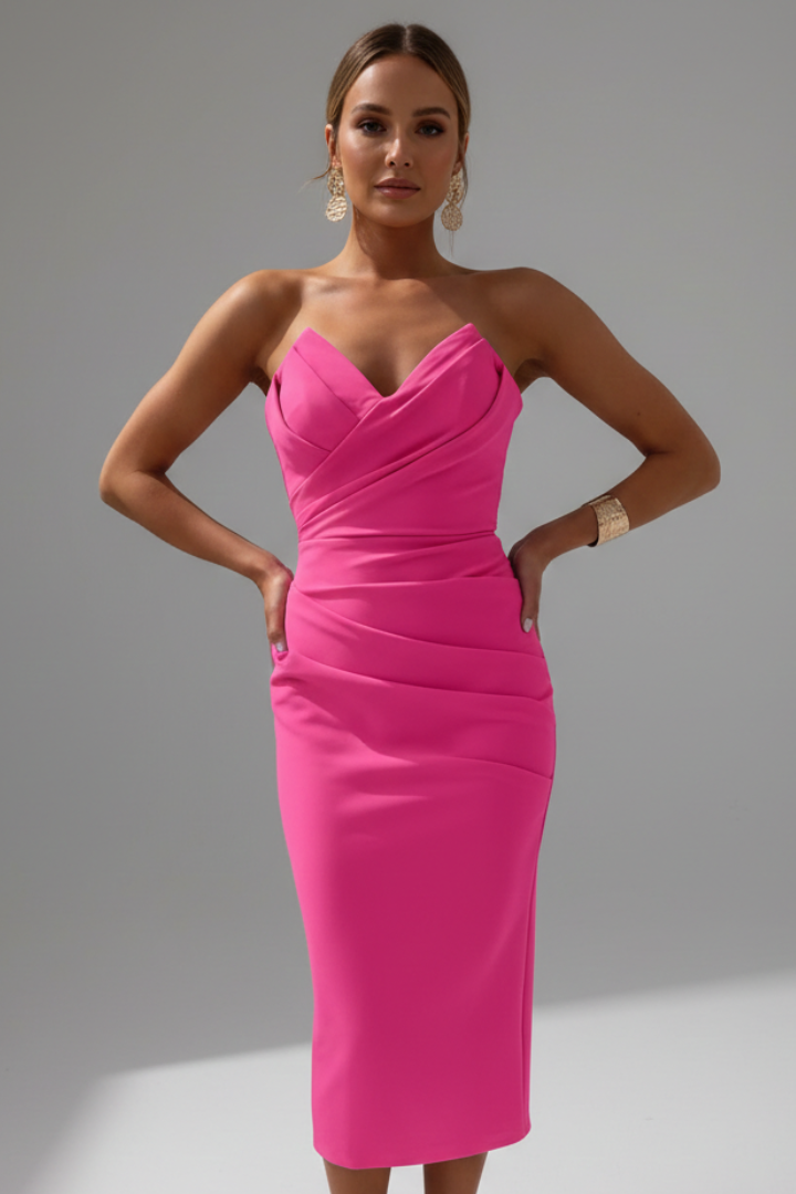 Selene Roux | Women's Strapless Ruched Skirt Midi Dress