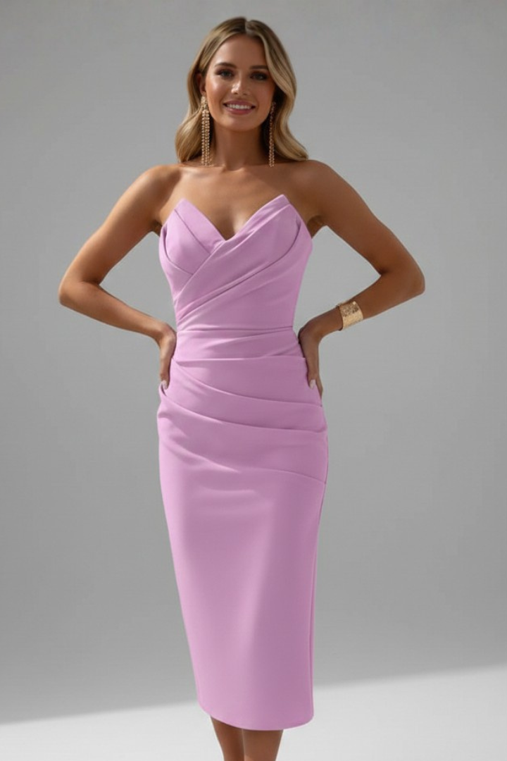 Selene Roux | Women's Strapless Ruched Skirt Midi Dress