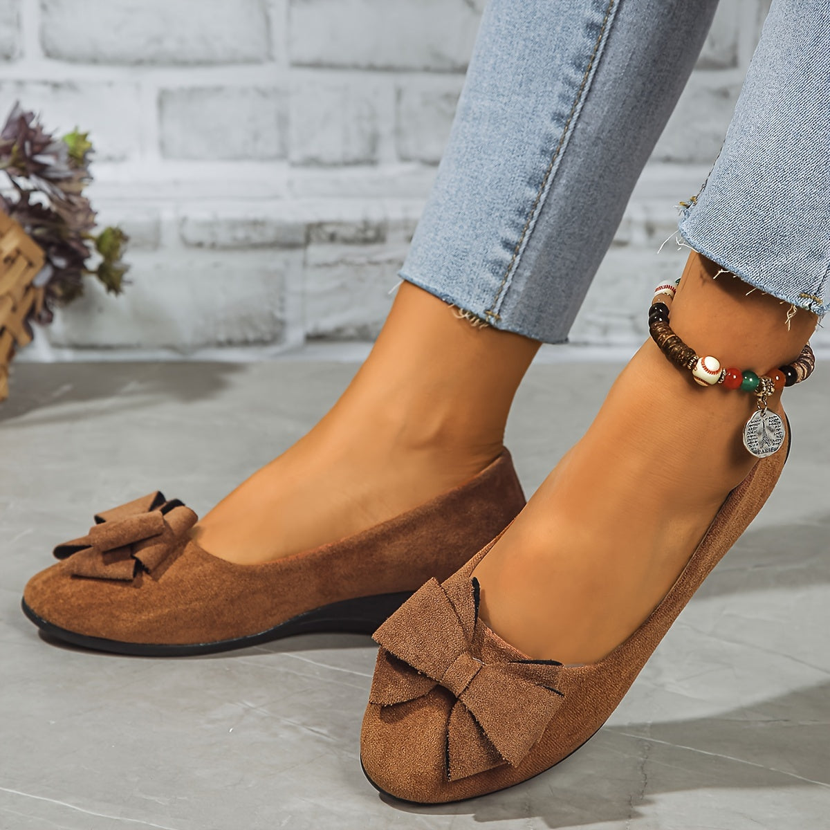 Maxine Rovel | Women's Suede Bow Detail Wedge Ballet Flats