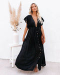 Léonie Dray | Women's Summer Boho Button Front Maxi Dress