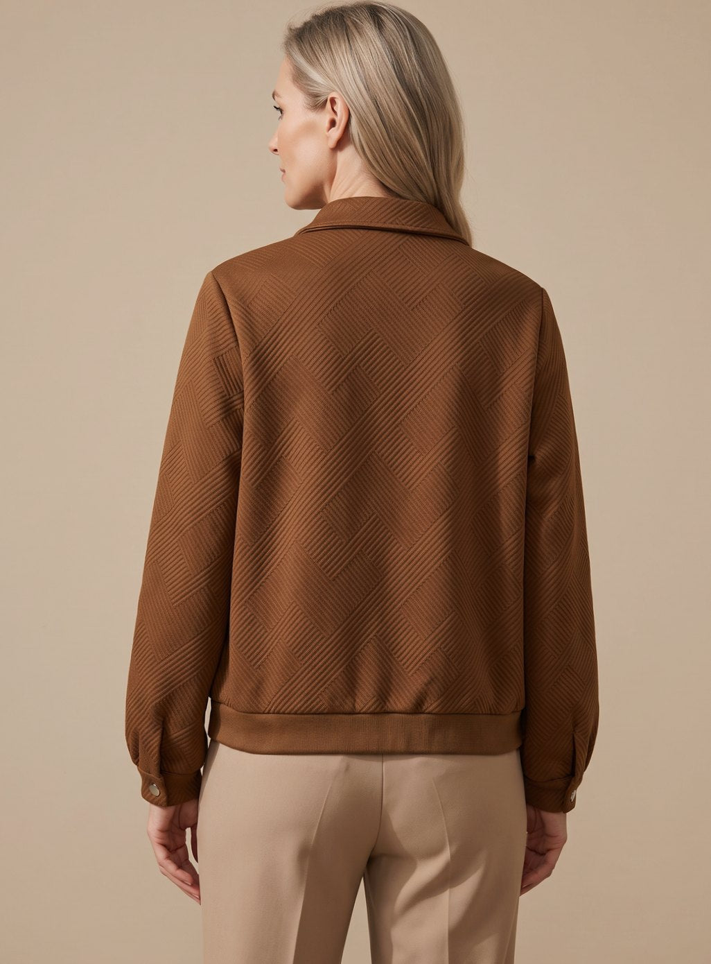 Sylvie Lenoir | Women's Textured Zip-Up Long-Sleeve Bomber Jacket Chest Pockets