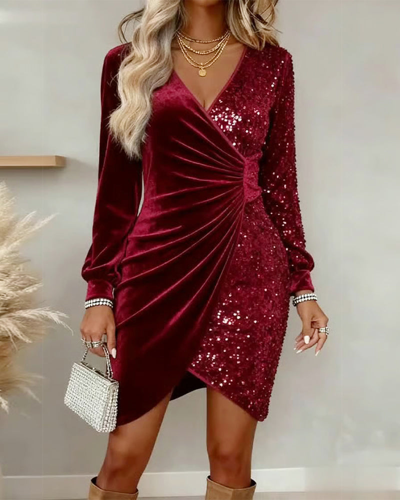 Lucie Trell | Women's V Neck Sequined Velvet Evening Dress