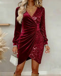 Lucie Trell | Women's V Neck Sequined Velvet Evening Dress