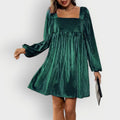 Inès Trell | Women's Velvet Pleated Formal Dress With Square Neck And Long