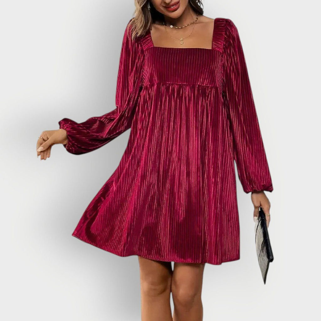 Inès Trell | Women's Velvet Pleated Formal Dress With Square Neck And Long