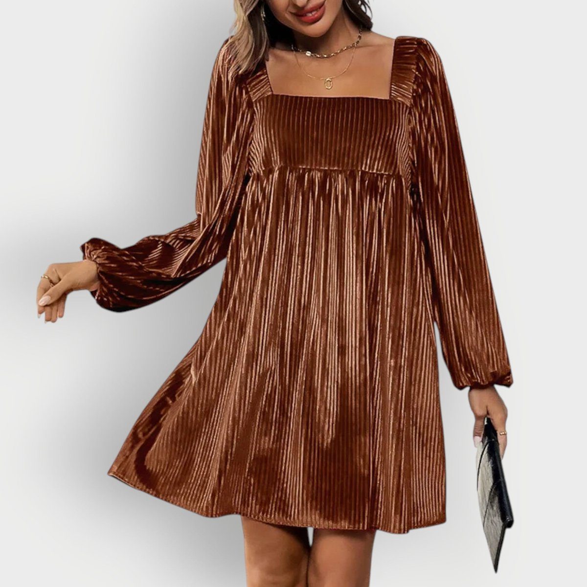 Inès Trell | Women's Velvet Pleated Formal Dress With Square Neck And Long