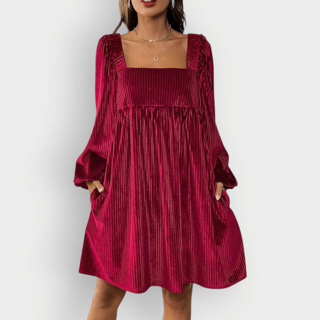 Inès Trell | Women's Velvet Pleated Formal Dress With Square Neck And Long