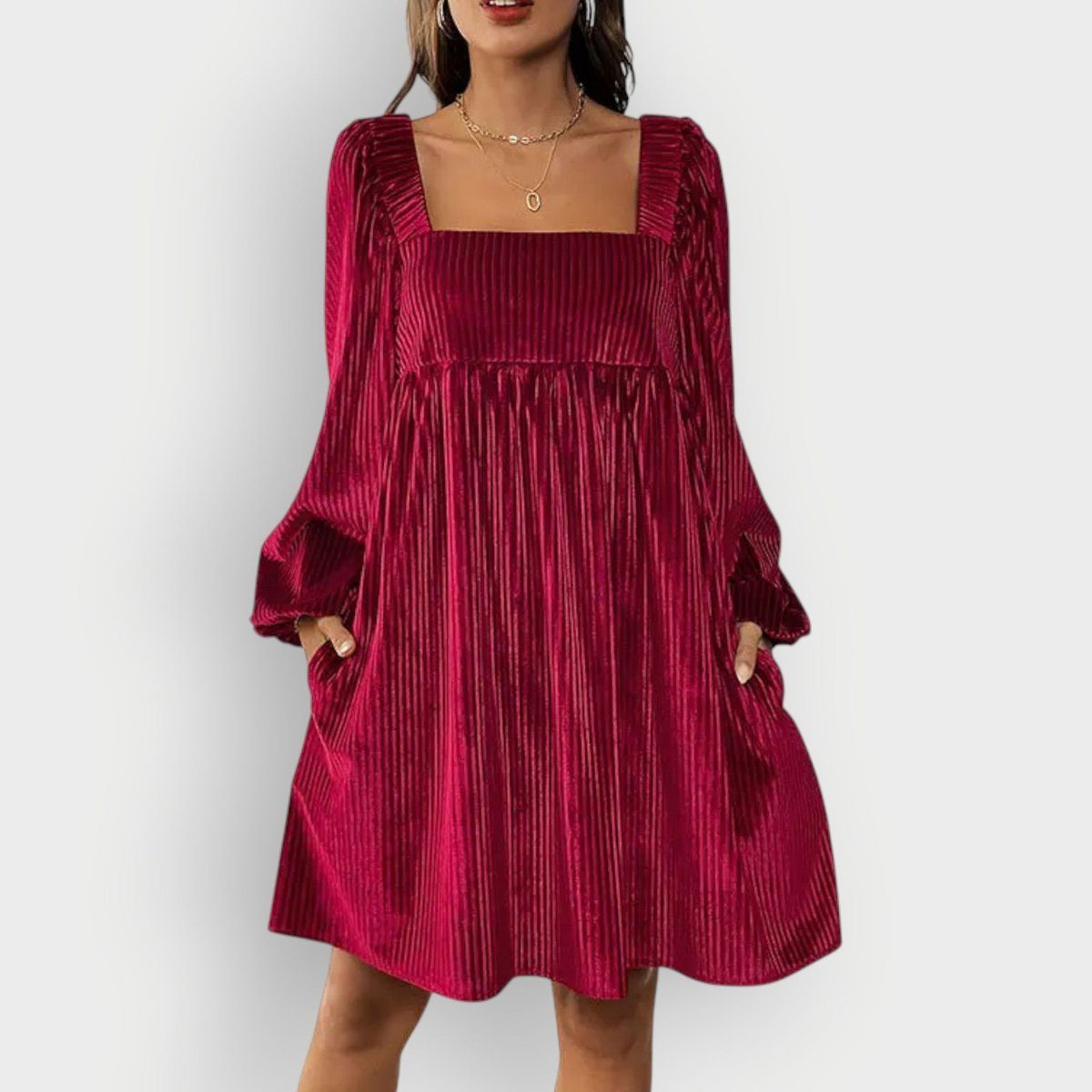 Inès Trell | Women's Velvet Pleated Formal Dress With Square Neck And Long