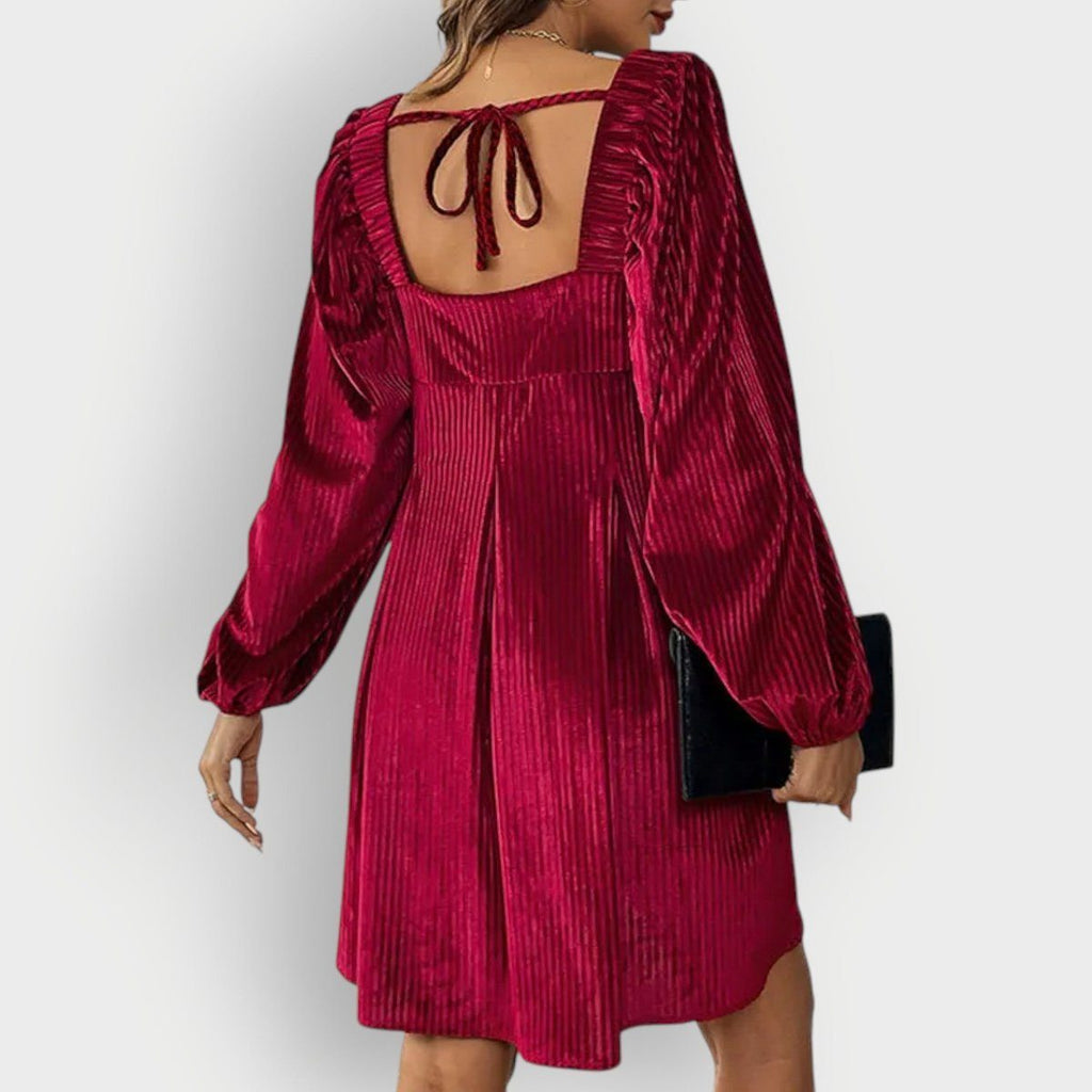 Inès Trell | Women's Velvet Pleated Formal Dress With Square Neck And Long