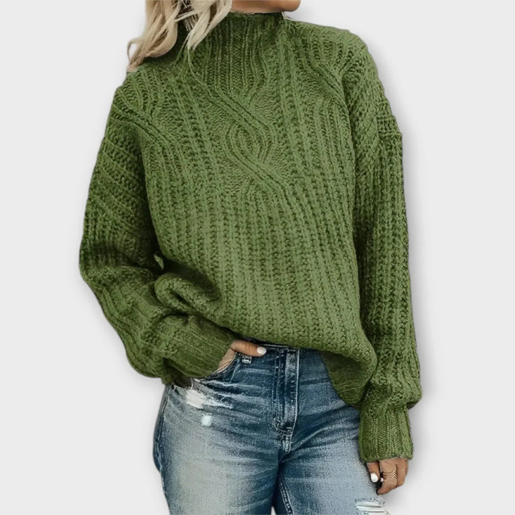 Olympe Vorel | Women's Warm Cable Knit Mock Neck Sweater