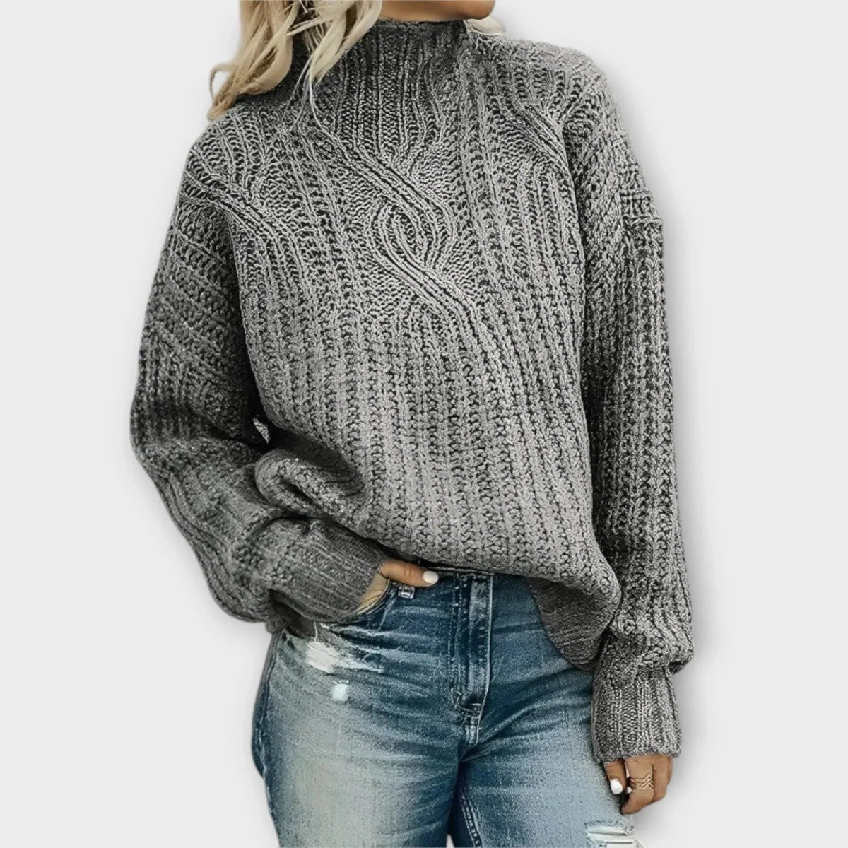 Olympe Vorel | Women's Warm Cable Knit Mock Neck Sweater