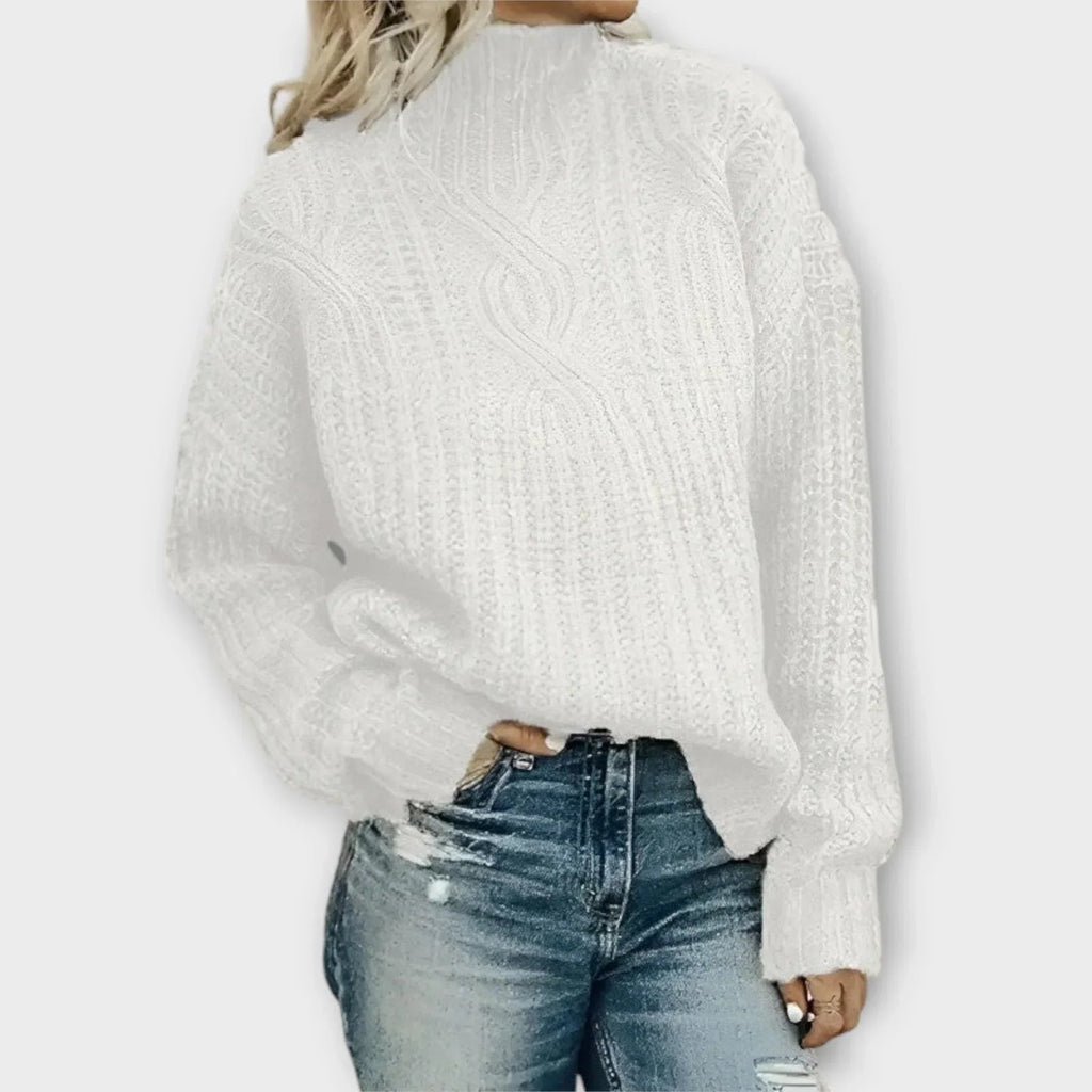 Olympe Vorel | Women's Warm Cable Knit Mock Neck Sweater