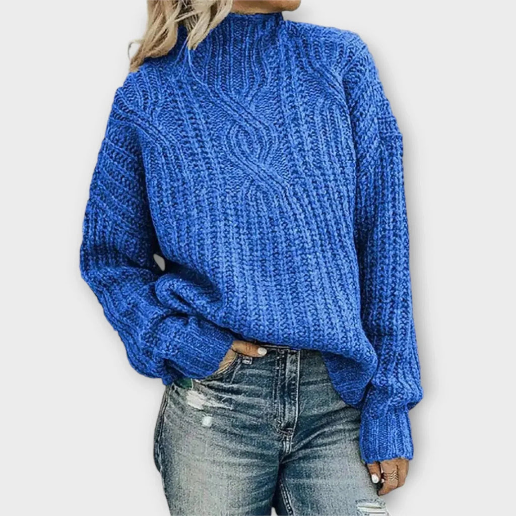 Olympe Vorel | Women's Warm Cable Knit Mock Neck Sweater