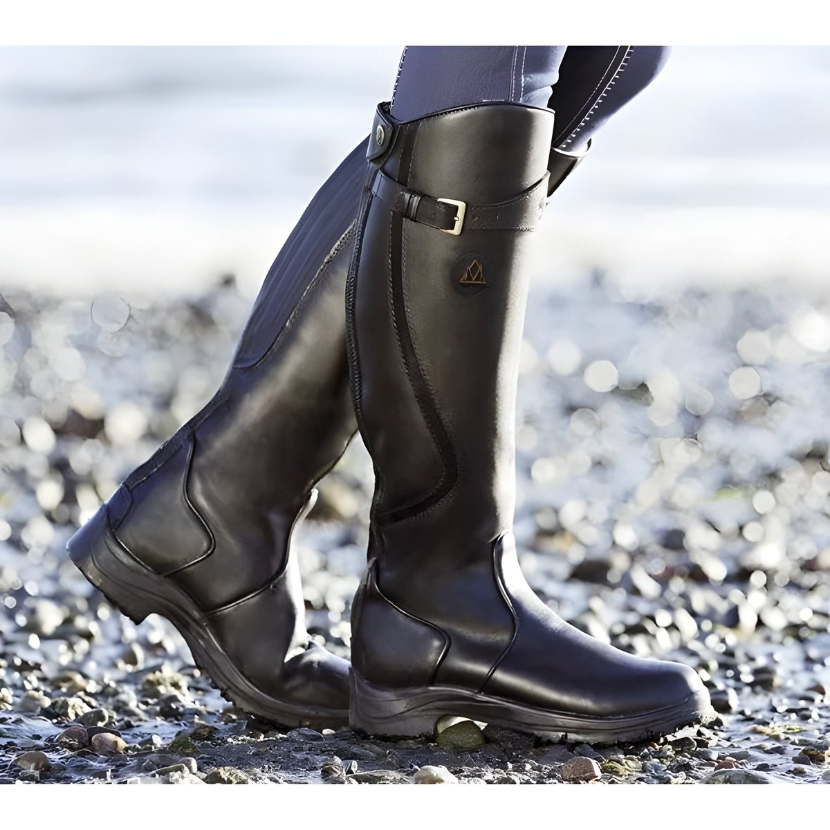 Madeleine Castel | Women's Waterproof Leather Knee High Boots Buckle Strap Riding