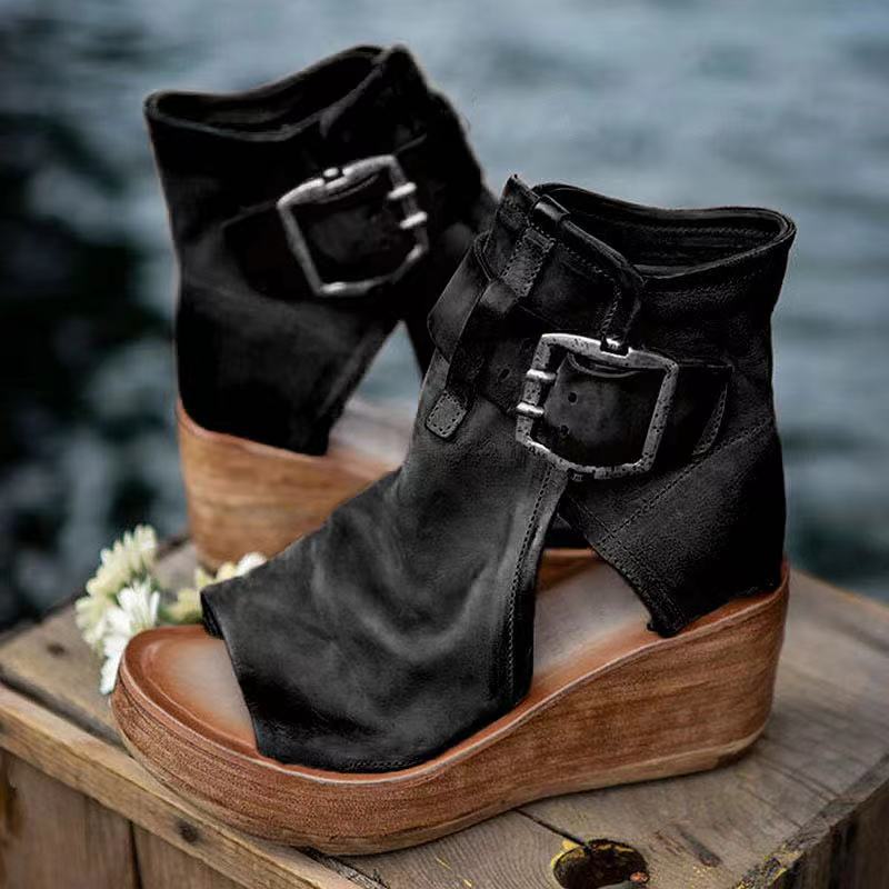 Pauline Storr | Women's Wedge Sandals With Buckle In Boho Style