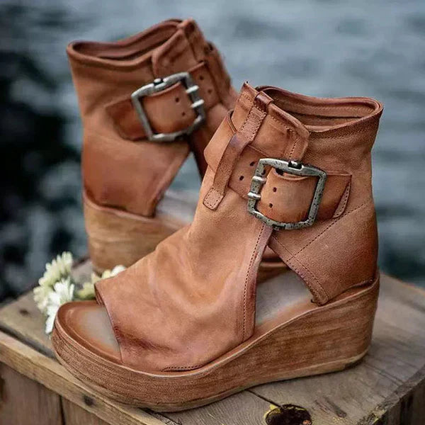 Pauline Storr | Women's Wedge Sandals With Buckle In Boho Style