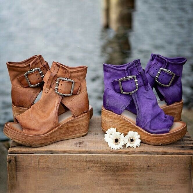 Pauline Storr | Women's Wedge Sandals With Buckle In Boho Style