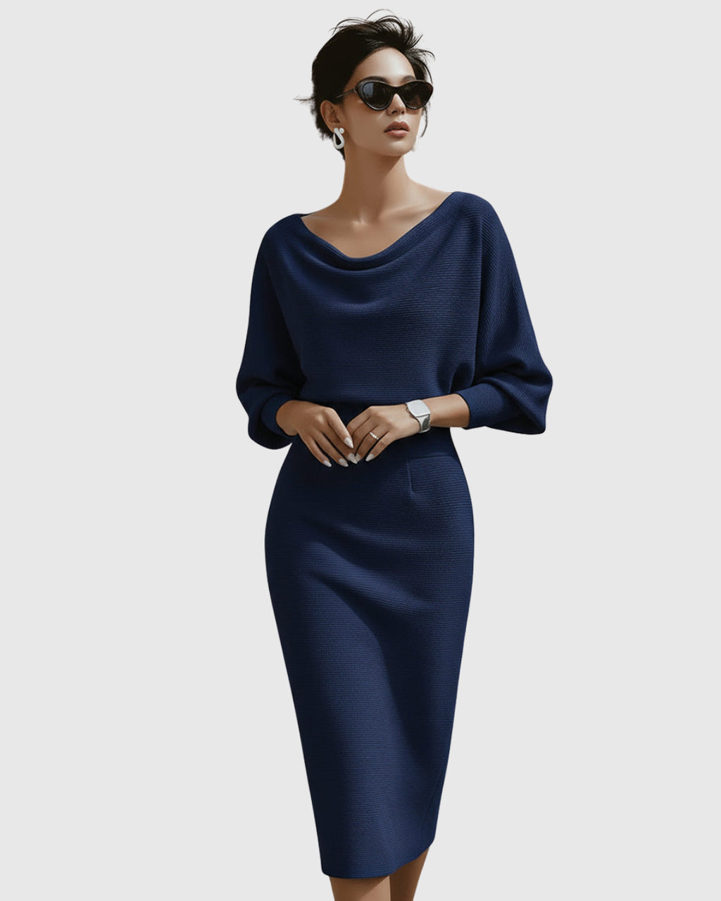 Liora Bren | Women's White Draped Batwing Midi Dress