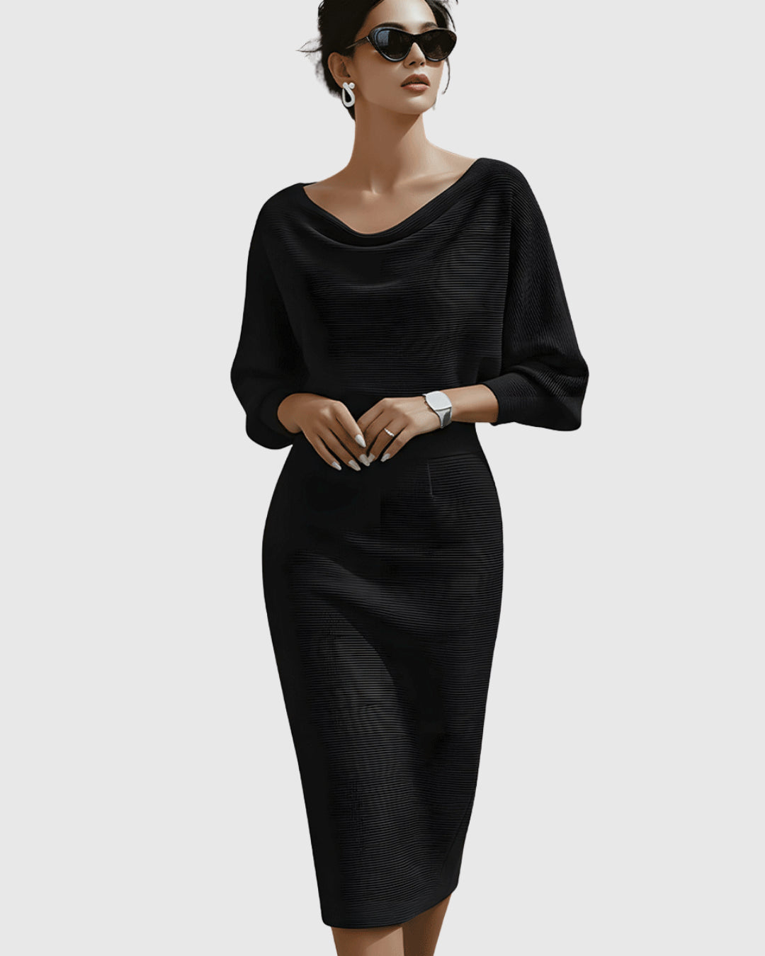 Liora Bren | Women's White Draped Batwing Midi Dress