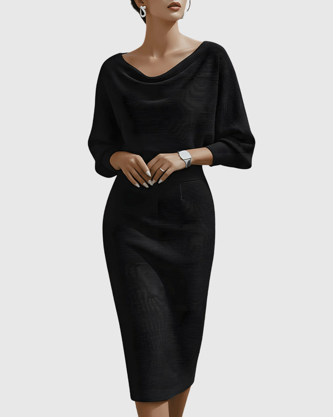 Liora Bren | Women's White Draped Batwing Midi Dress