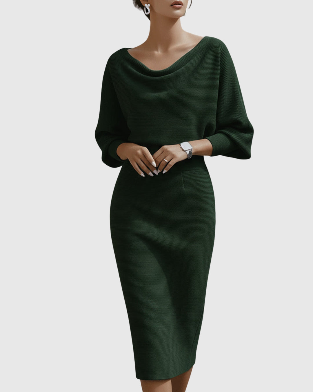 Liora Bren | Women's White Draped Batwing Midi Dress