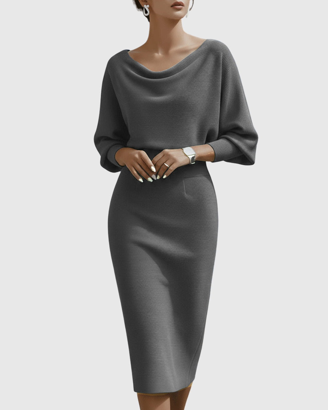 Liora Bren | Women's White Draped Batwing Midi Dress