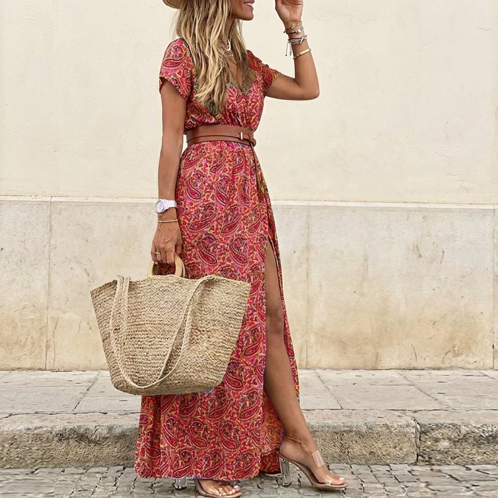 Clémence Tret | Women's Boho Maxi Dress With Matching Belt