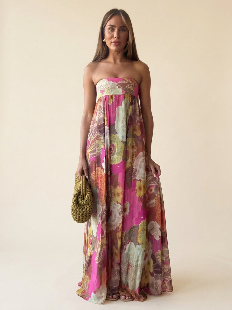 Solenne Frey | Women's Floral Strapless Maxi Dress