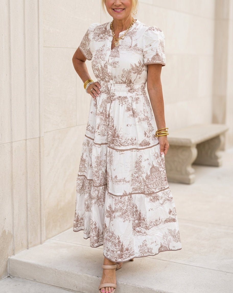 Aélia Verre | Women's Toile Maxi Dress With Smocked Waist And Tiered Skirt
