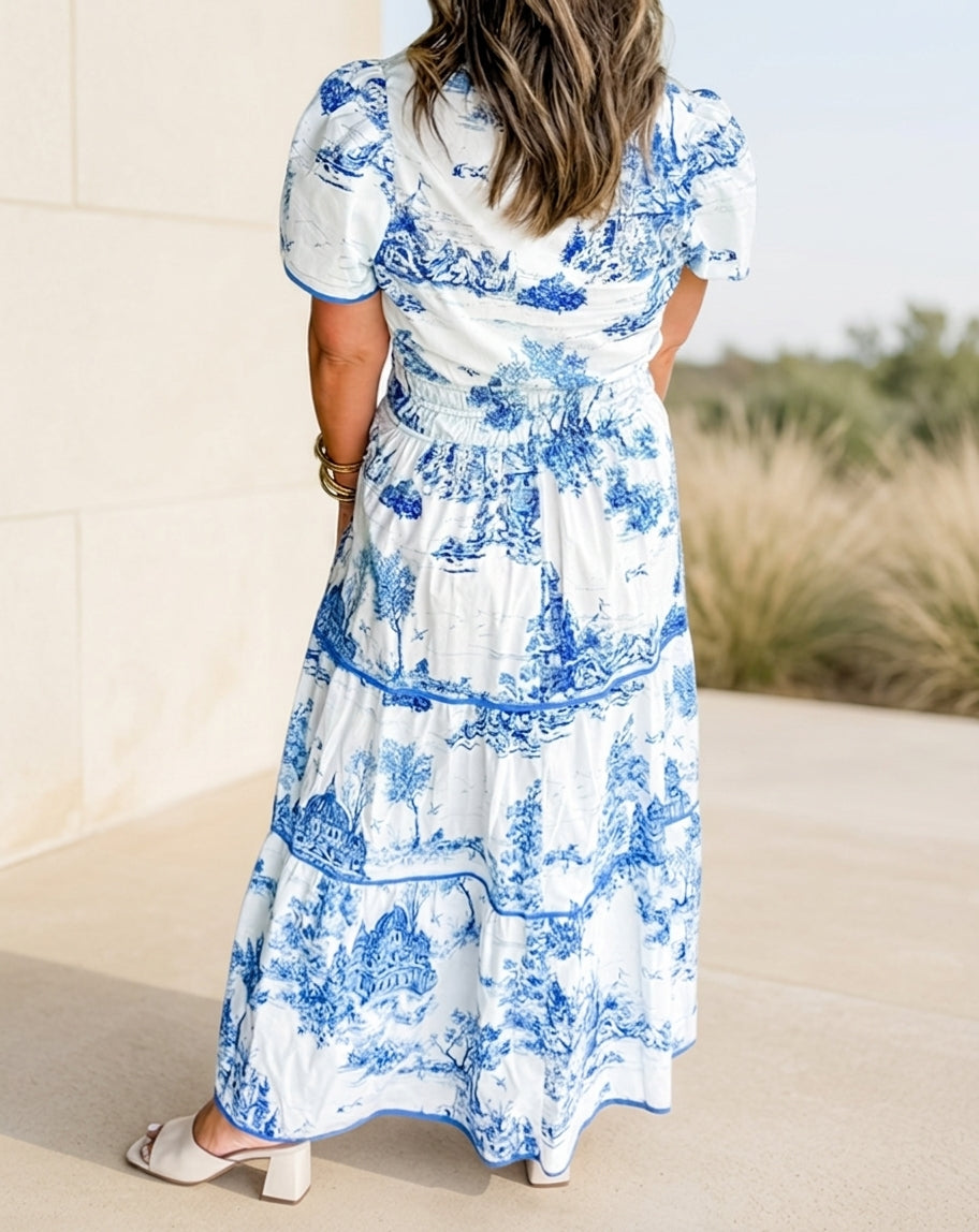 Aélia Verre | Women's Toile Maxi Dress With Smocked Waist And Tiered Skirt