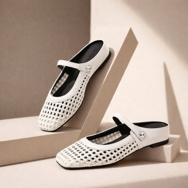 Léontine Bal | Women's Woven Flat Slip-On Mary Jane Mules
