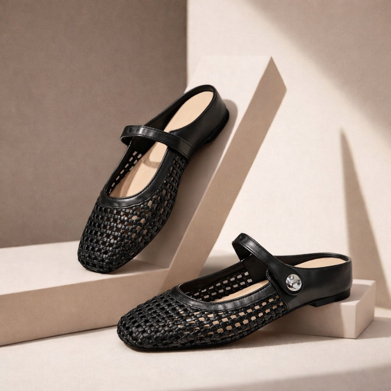 Léontine Bal | Women's Woven Flat Slip-On Mary Jane Mules