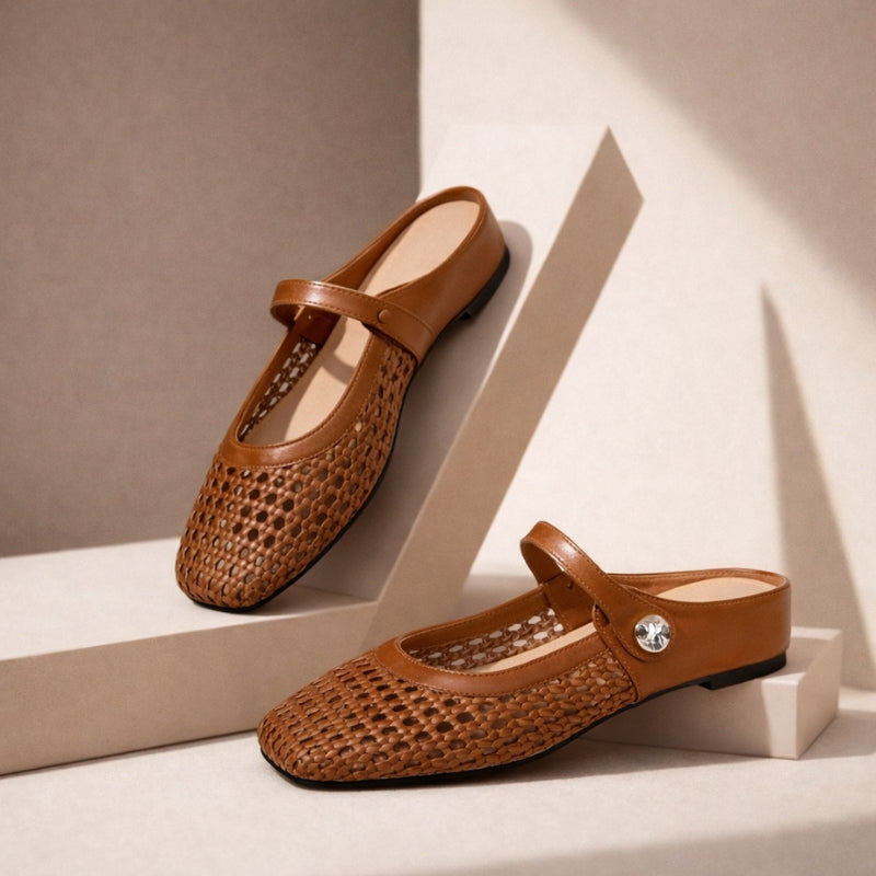 Léontine Bal | Women's Woven Flat Slip-On Mary Jane Mules