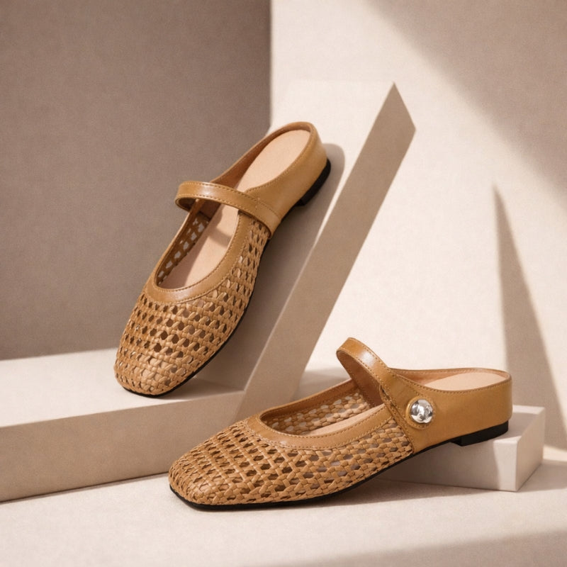 Léontine Bal | Women's Woven Flat Slip-On Mary Jane Mules