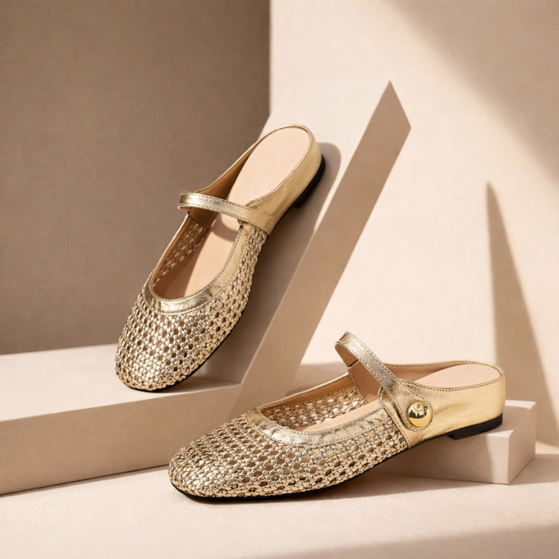 Léontine Bal | Women's Woven Flat Slip-On Mary Jane Mules