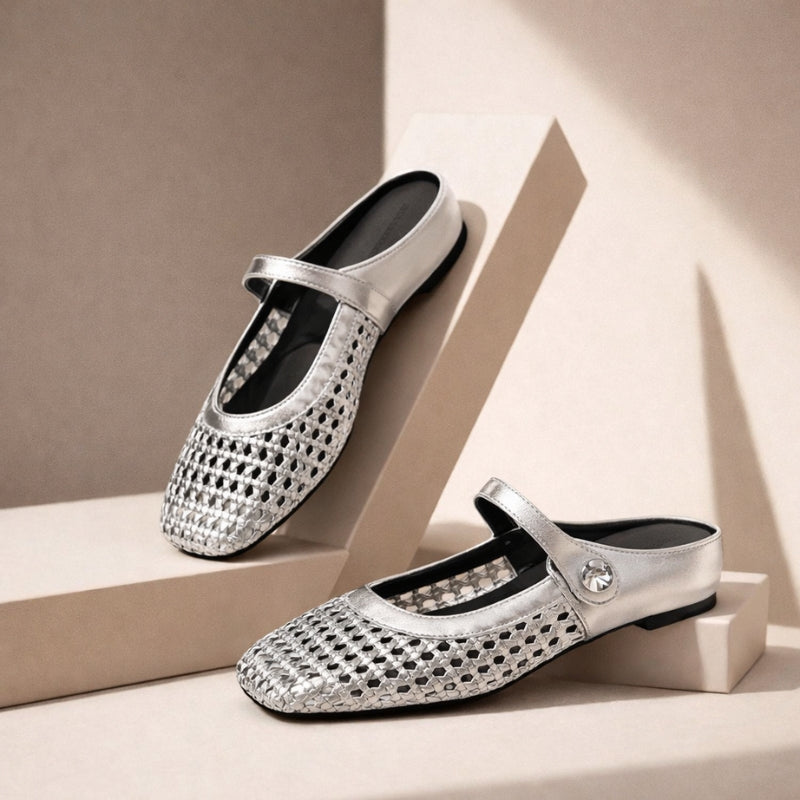 Léontine Bal | Women's Woven Flat Slip-On Mary Jane Mules